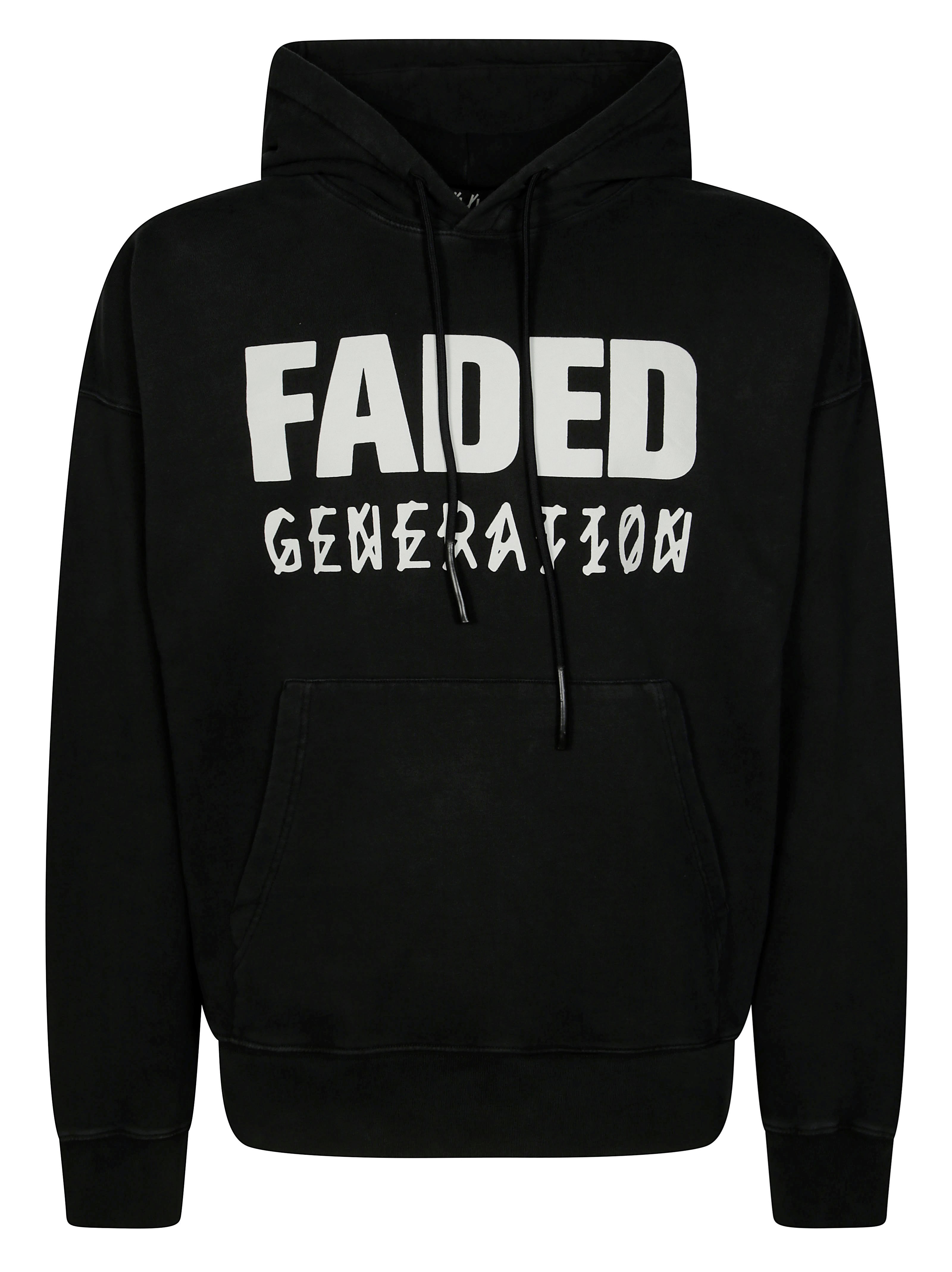 44 Label Group Faded Gen Cotton Hoodie With Drawstring Hood In Black