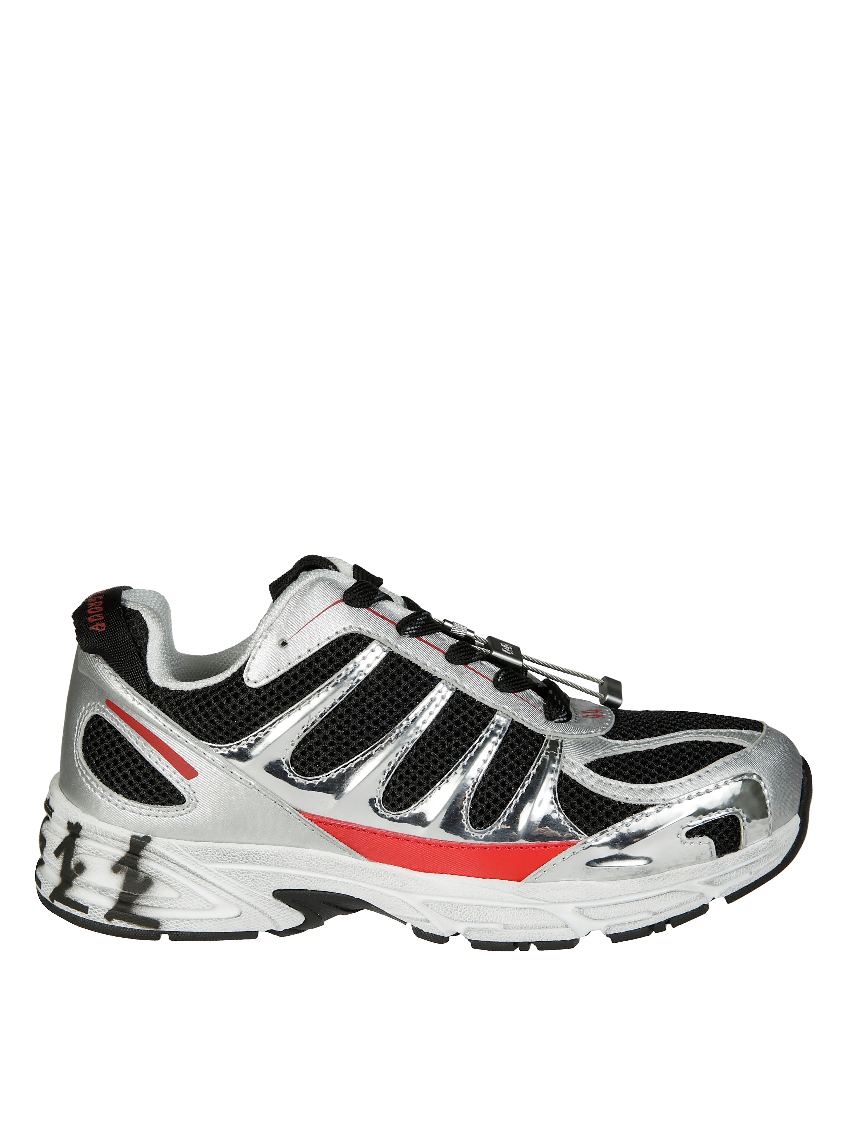 44 Label Group Dragger Sneakers In Silver Leather And Fabric In Black