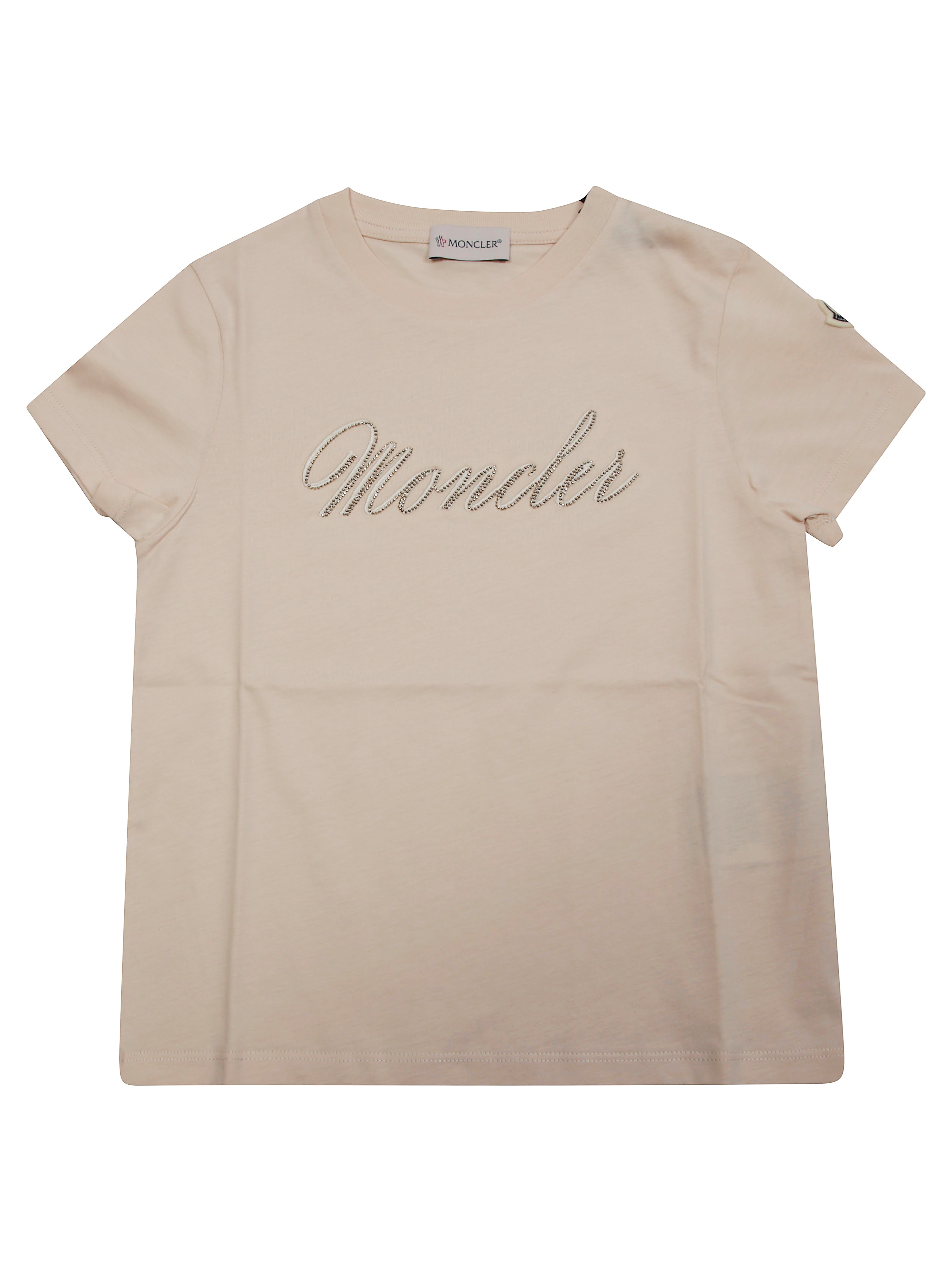 Moncler T Shirt Mm Logo Strass In Pink