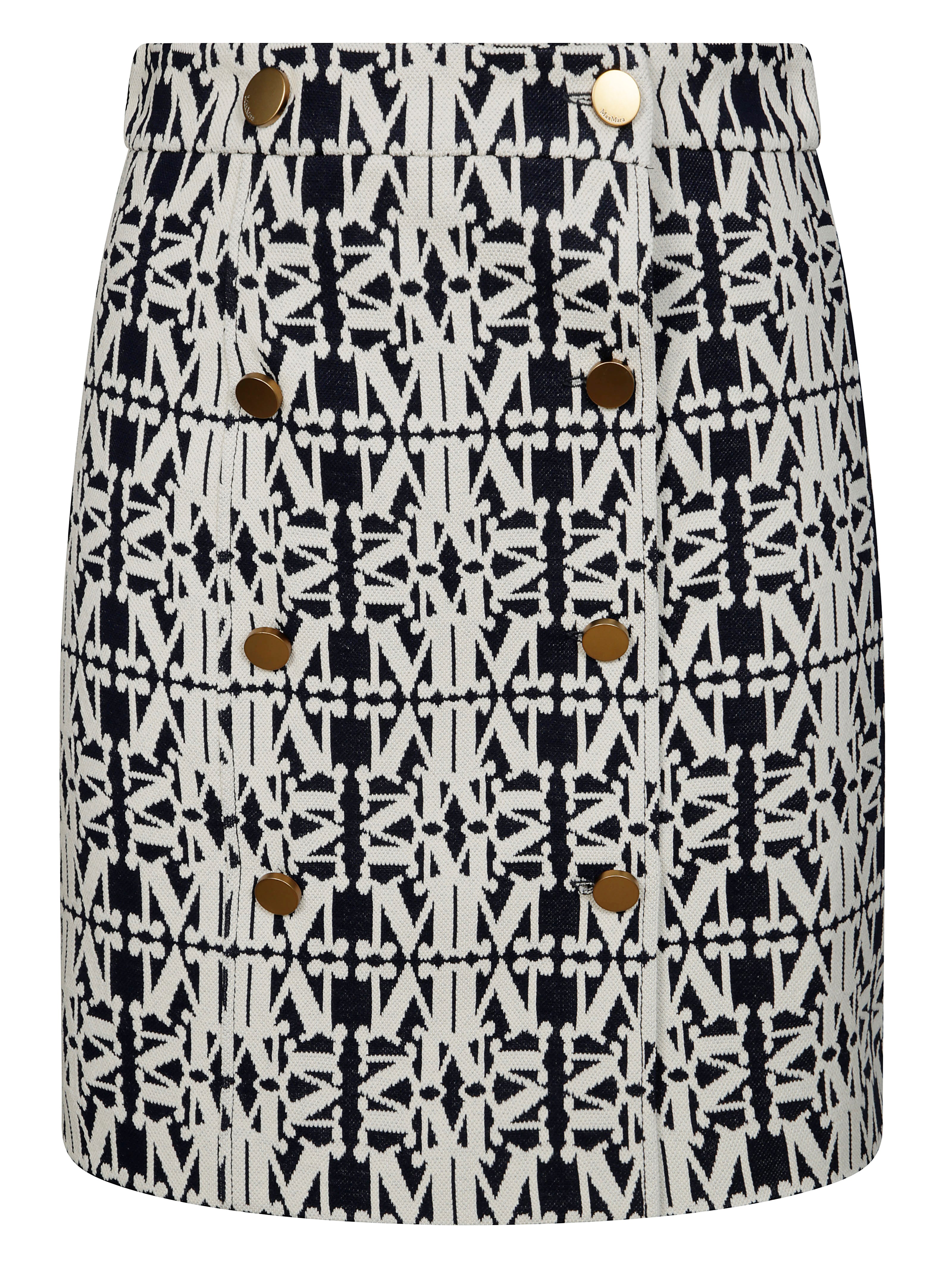 Max Mara Black And White Jacquard Riber Miniskirt In Bianco