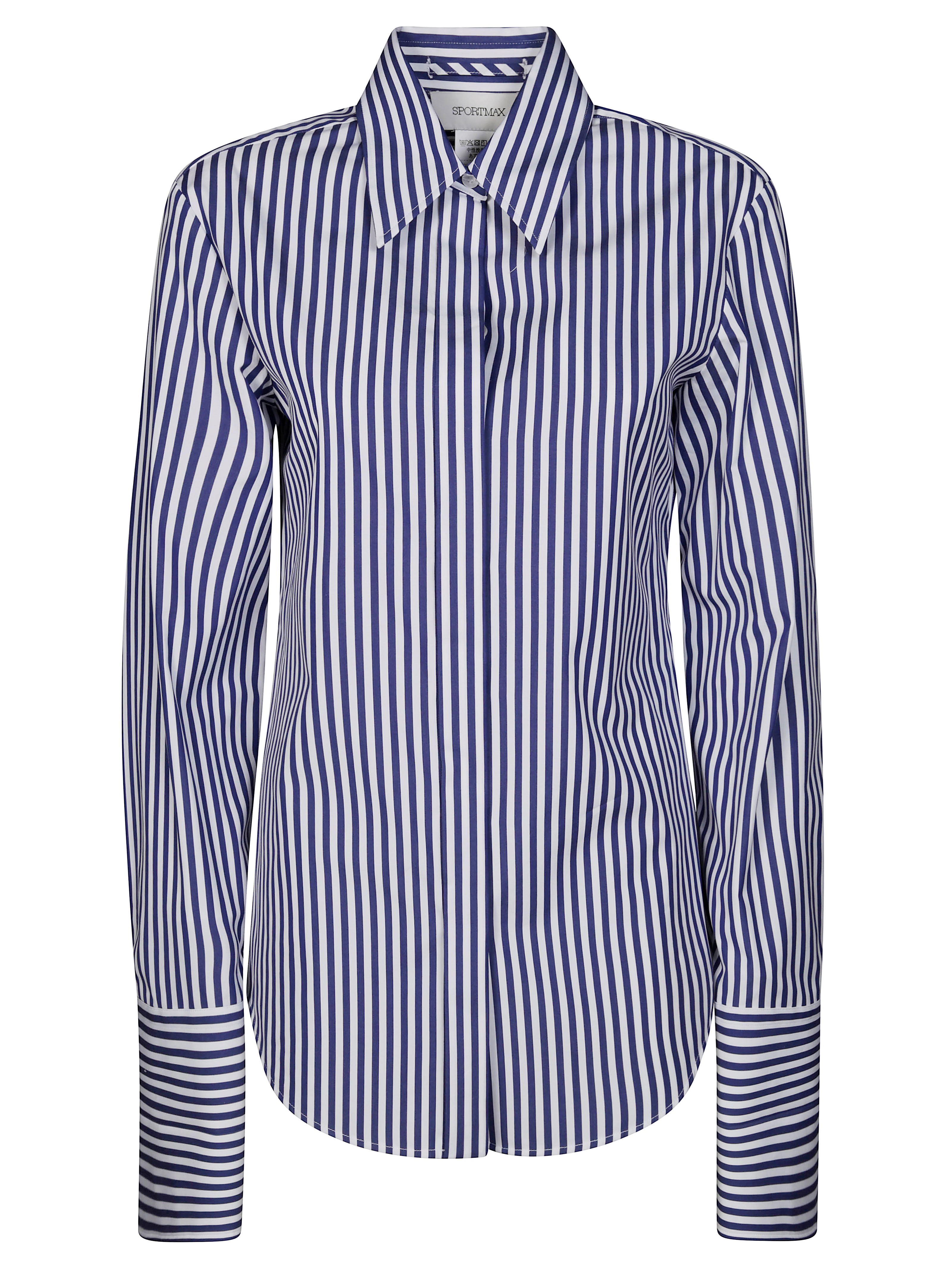 Sportmax Striped Collared Shirt Cuffed Sleeves In Light Blue