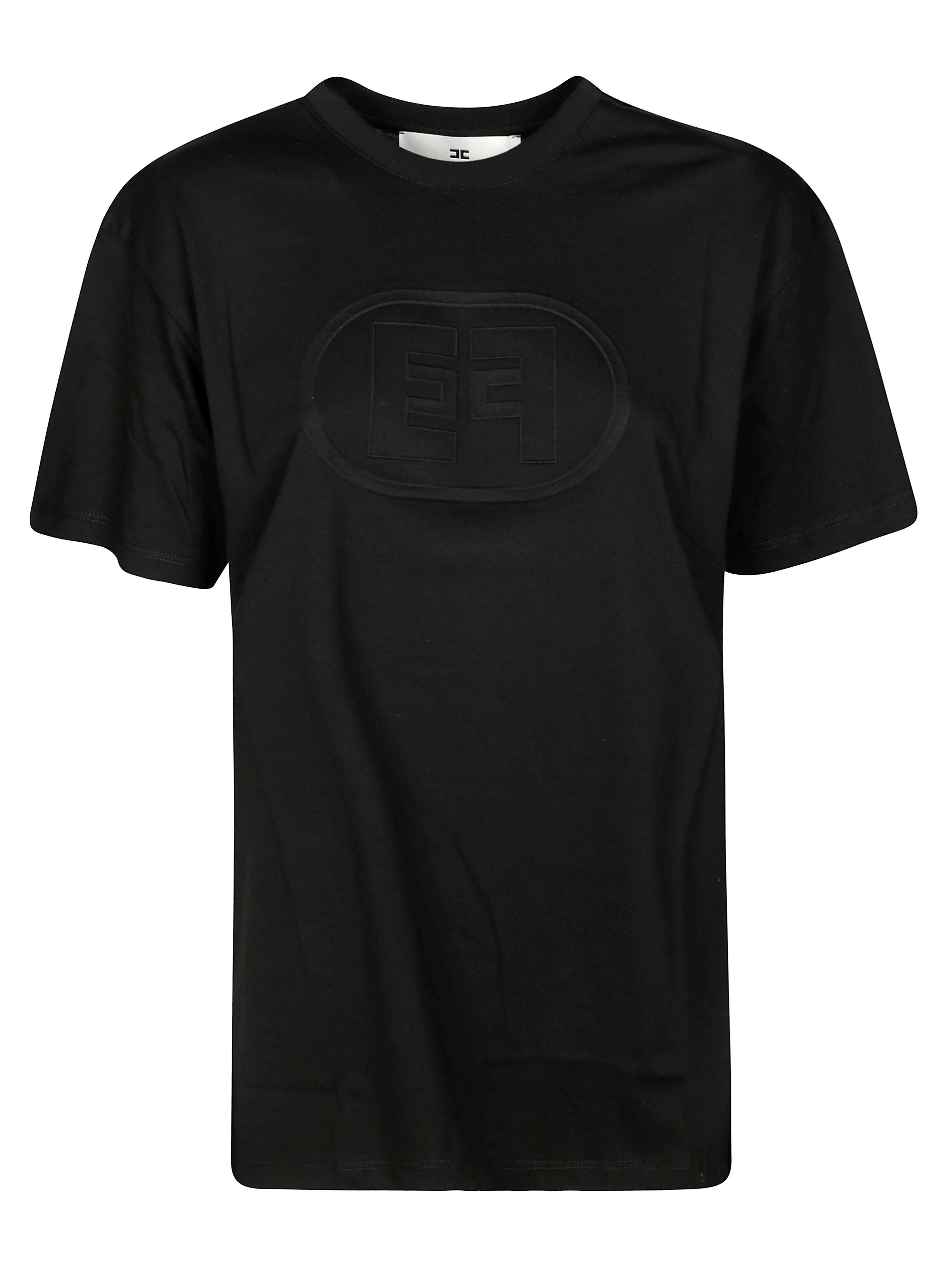 Elisabetta Franchi Short Sleeve Crew Neck Top In Black