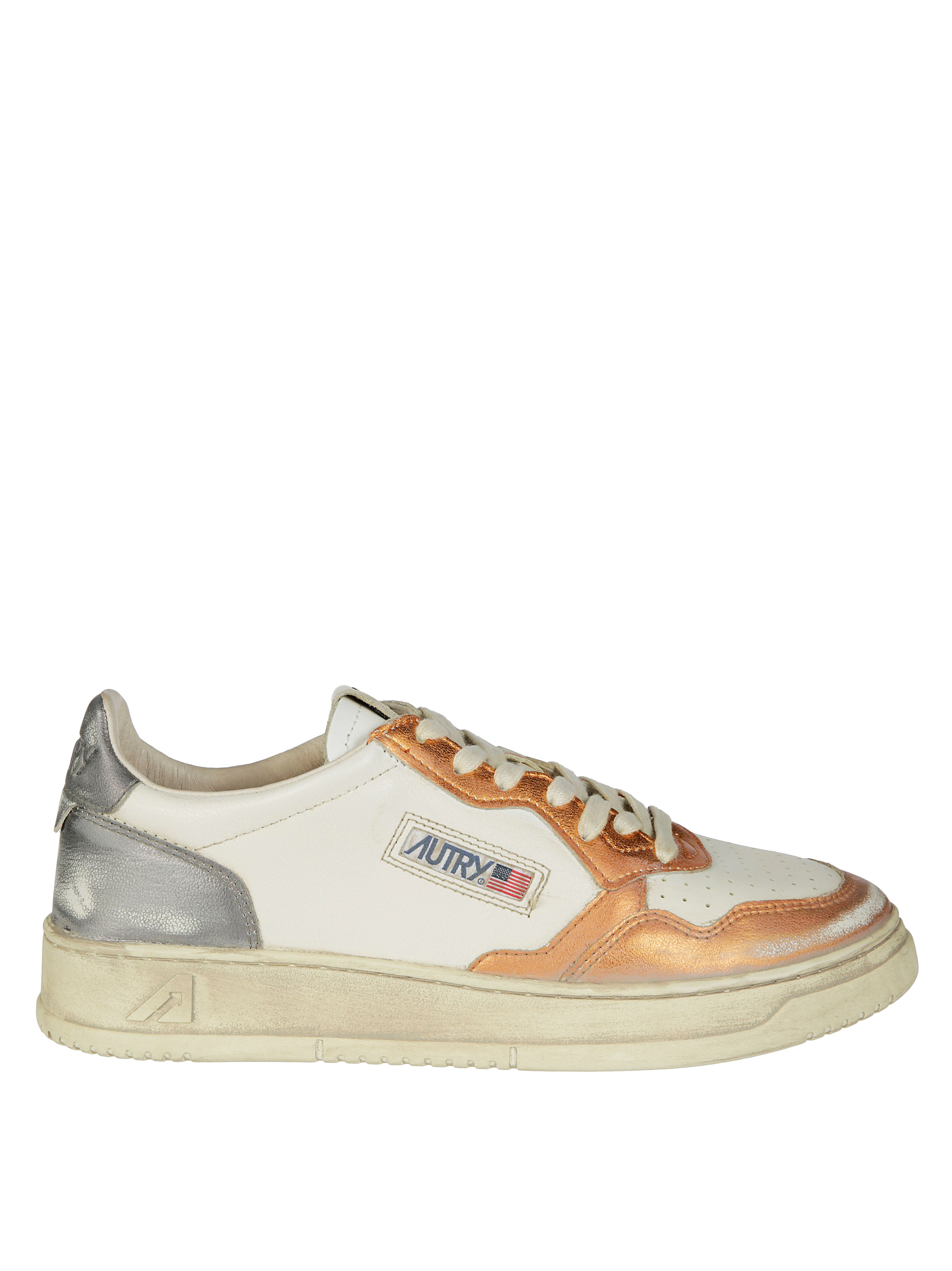 Autry Vintage-inspired Low-top Sneakers With Brushed Leather Finish In Neutral