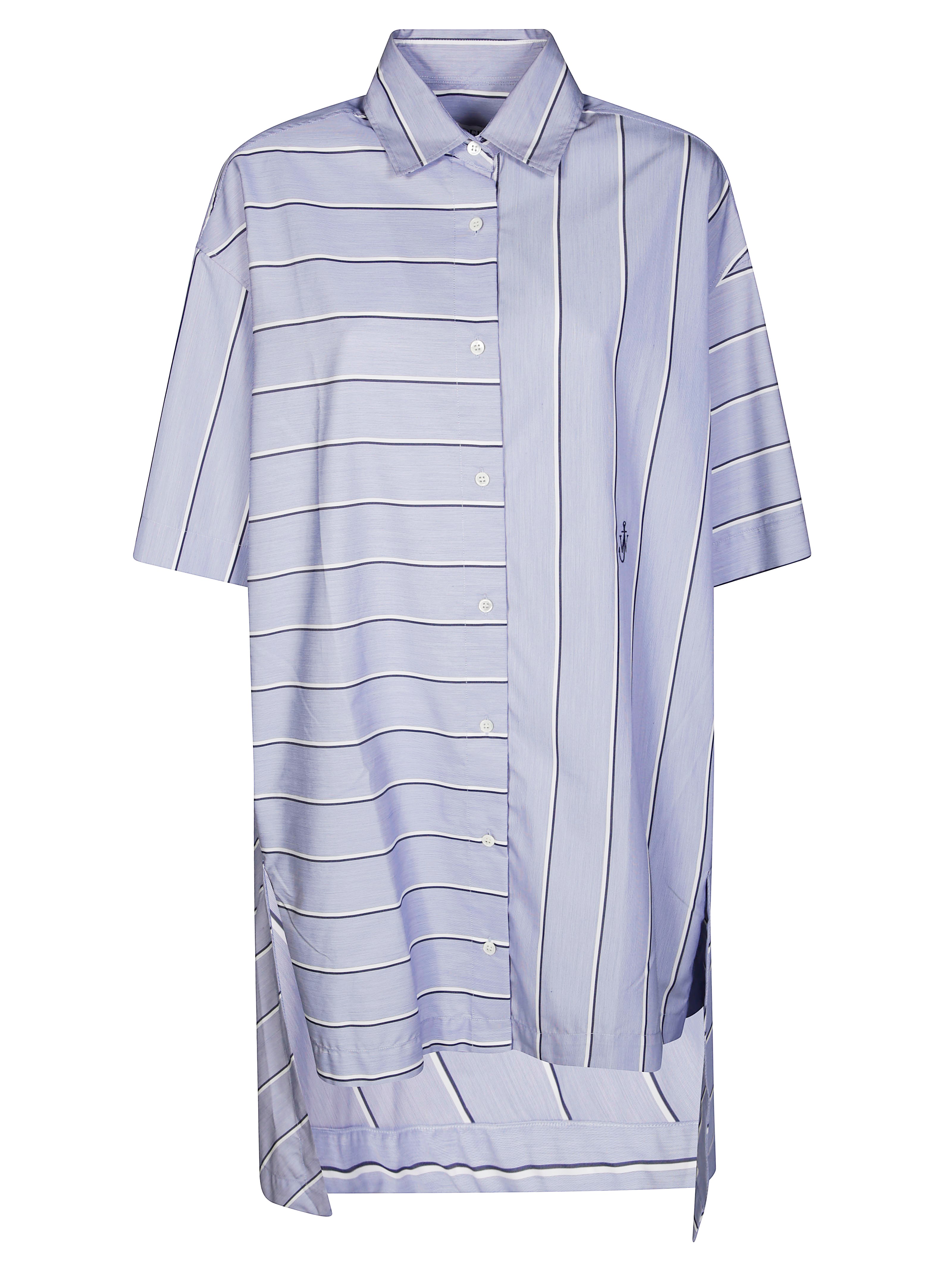 Jw Anderson J. W. Anderson Patchwork Cotton Shirt Dress With Asymmetric Hem In Blue