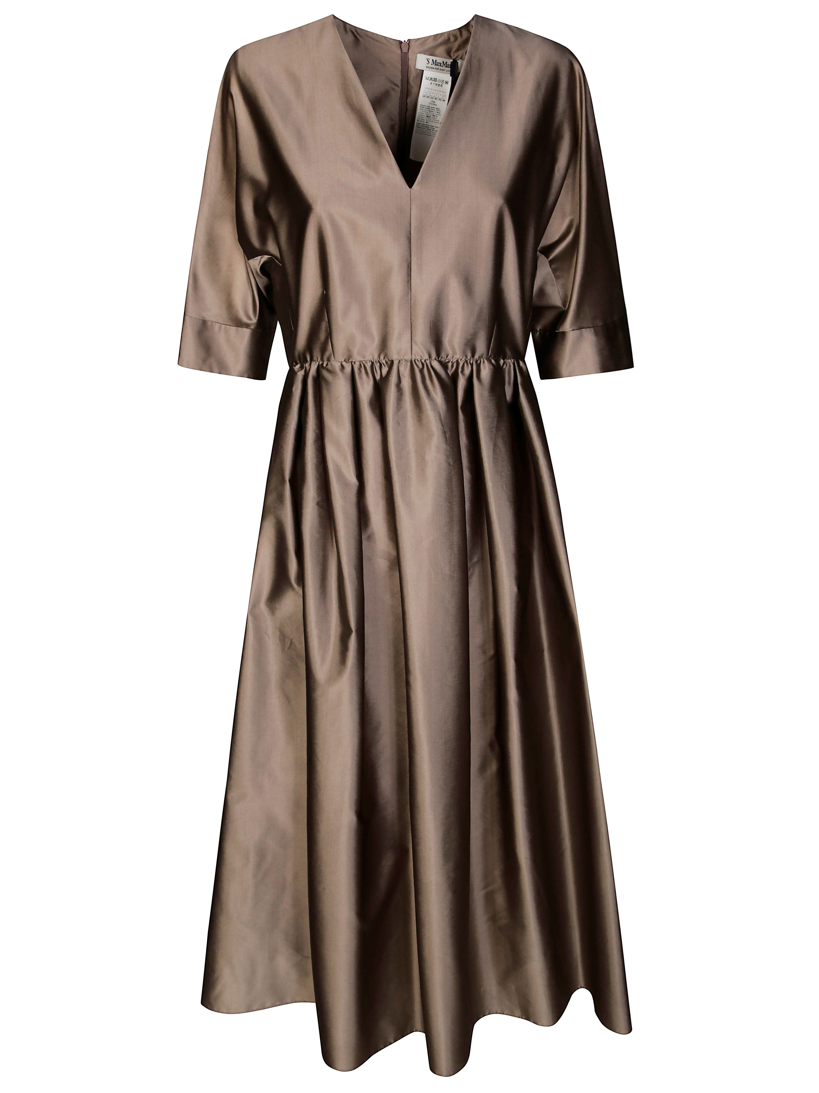 S'max Mara Viola Abito Organza Scollo A V Centrale In Brown