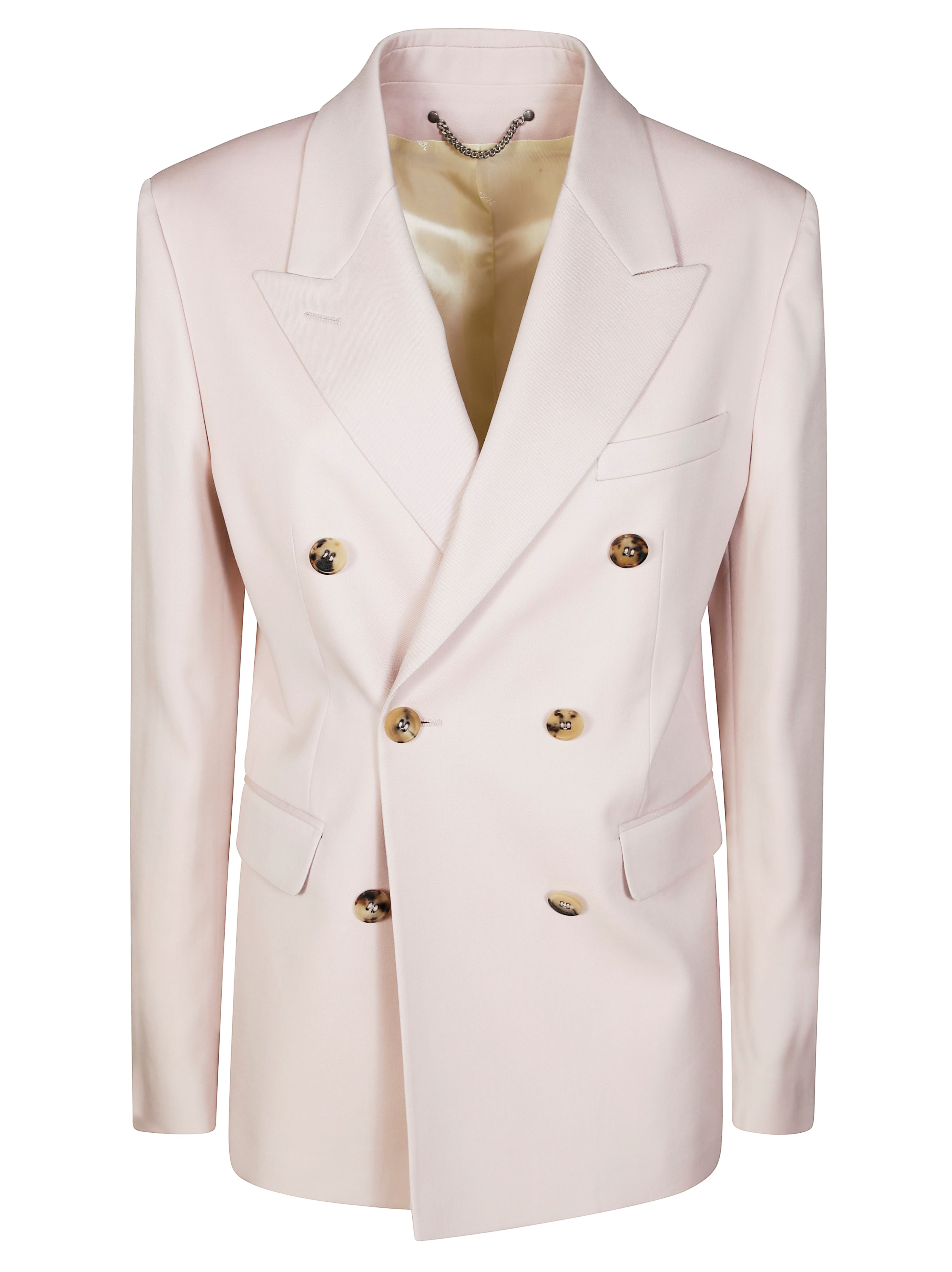 Golden Goose Pink Double-breasted Jacket With Peak Revers And Logo Plaque Detail