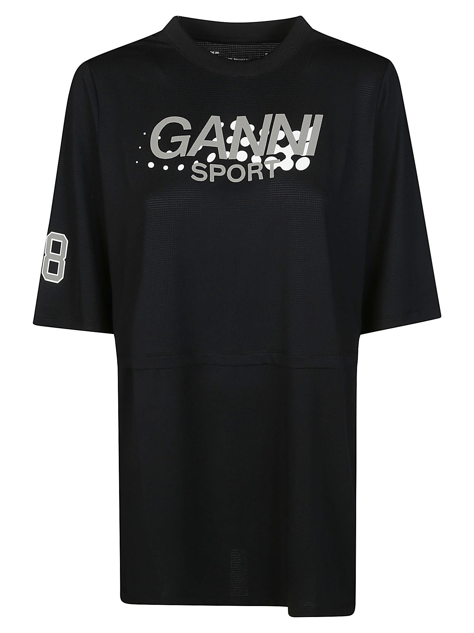 Shop Ganni Tshirt Active Mesh Layered In Nero