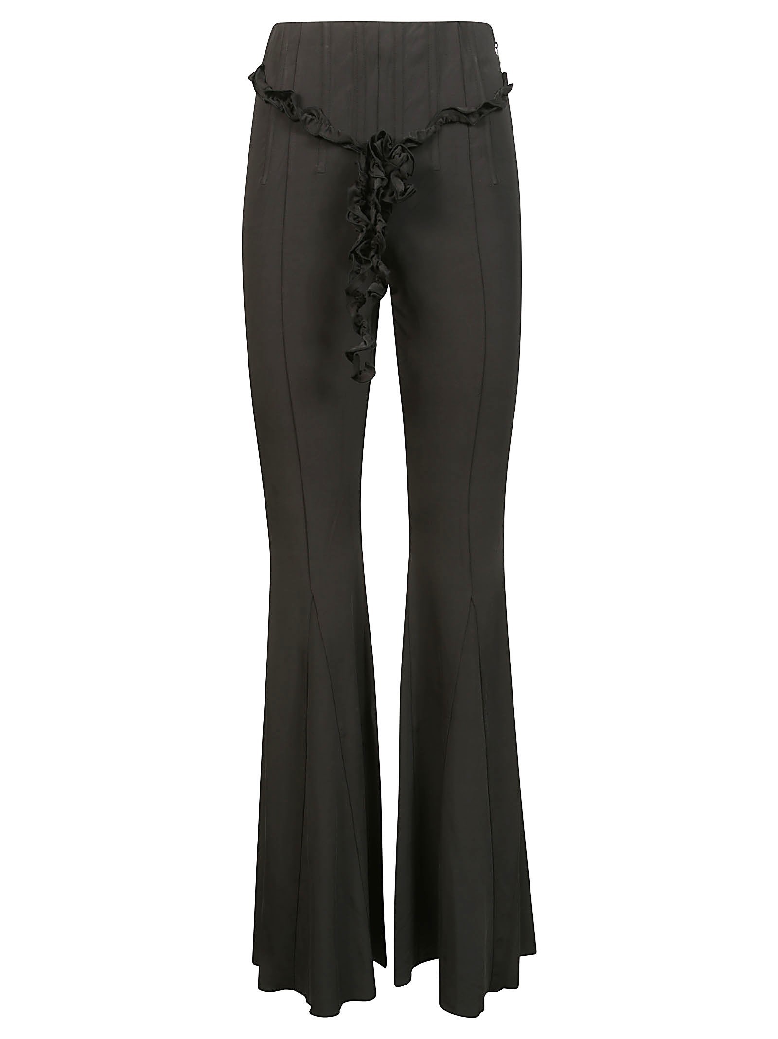 Rotate Birger Christensen Rotate Flared Pants With Ruffled Front Detail In Black
