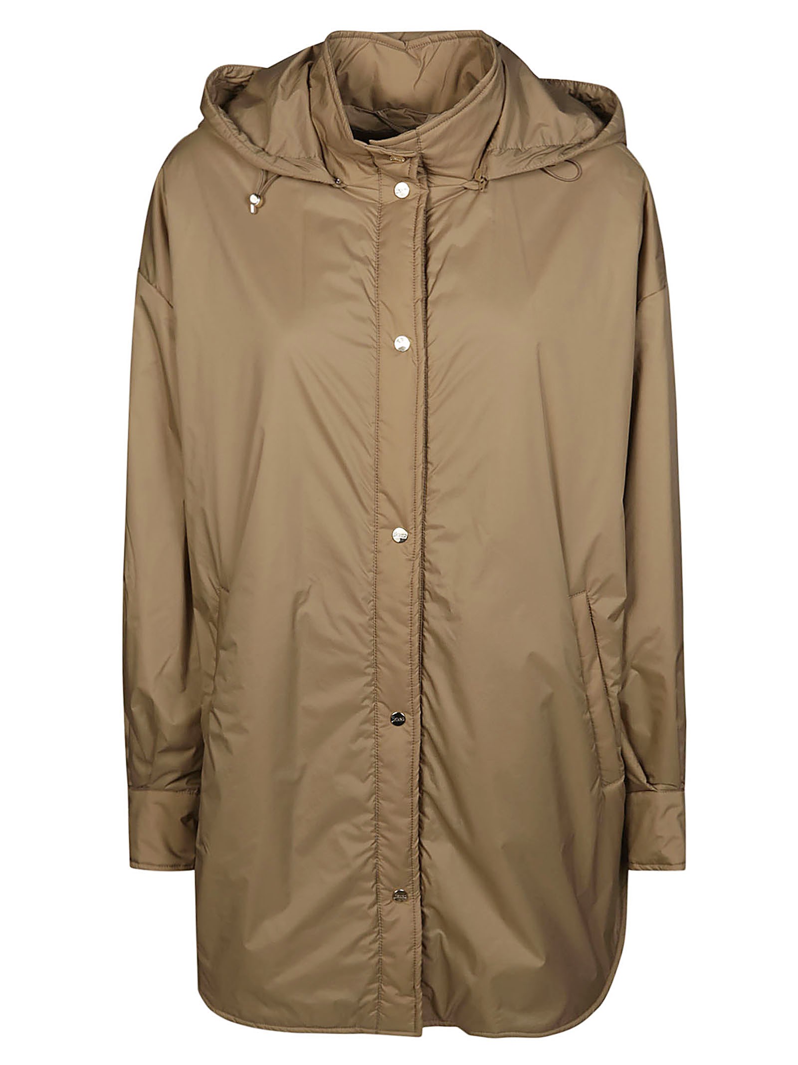 Herno Hooded Long Length Jacket With Adjustable Hood In Beige