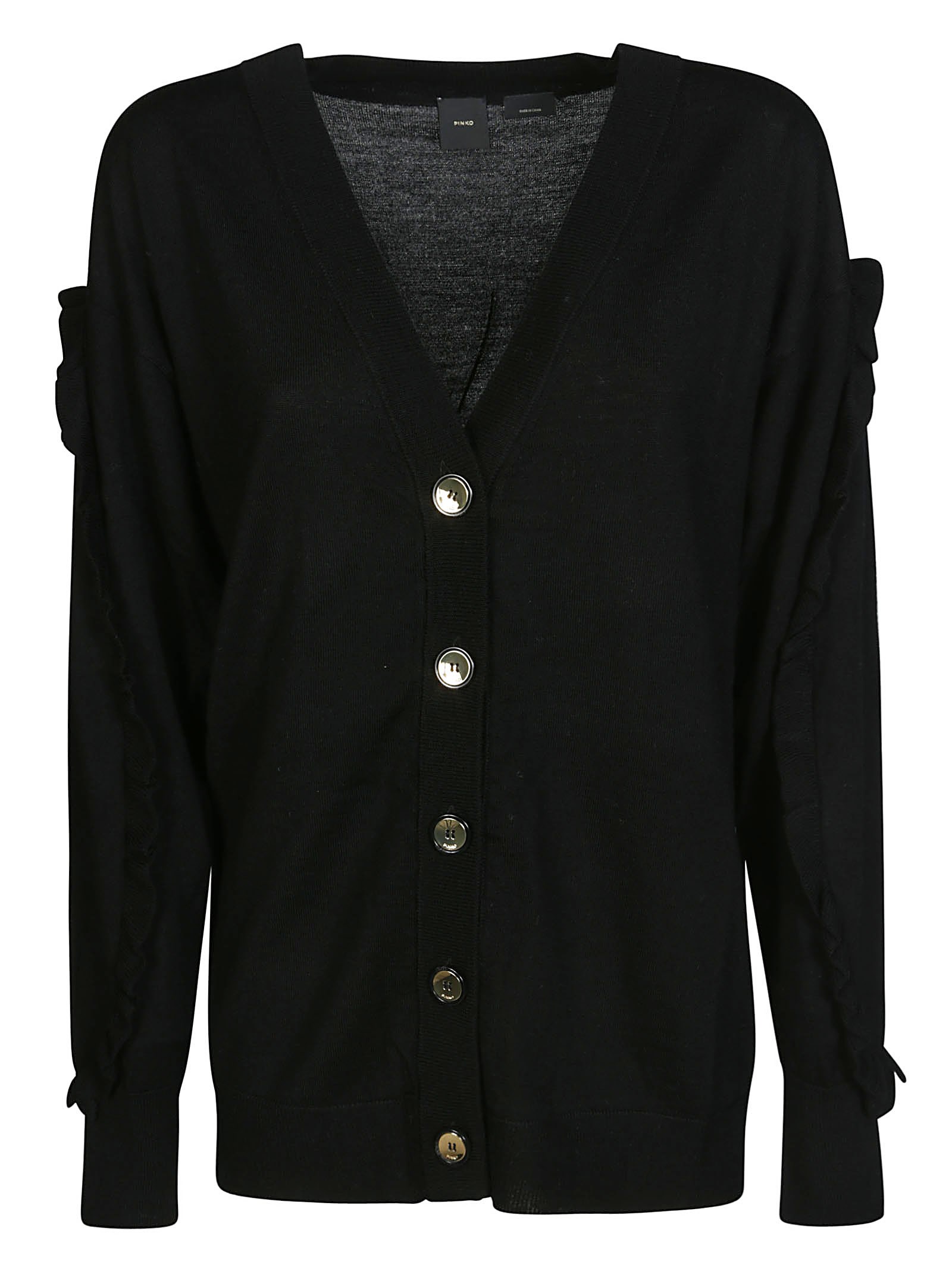 Shop Pinko Agnello Cardigan Rouche Manica In Nero